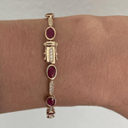 Vintage Bezel Yellow Gold Oval Cut Ruby Sapphire Tennis Bracelet For Women