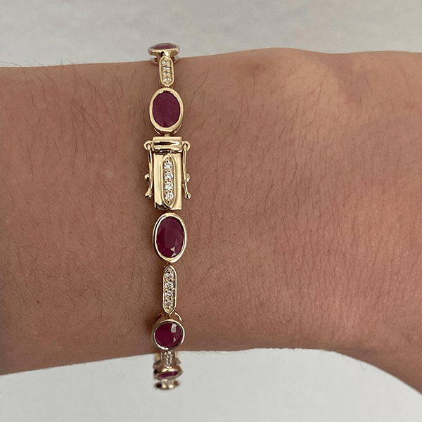 Vintage Bezel Yellow Gold Oval Cut Ruby Sapphire Tennis Bracelet For Women