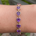 Vintage Bezel Yellow Gold Heart Cut Amethyst Sapphire Tennis Bracelet For Women