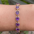 Vintage Bezel Yellow Gold Heart Cut Amethyst Sapphire Tennis Bracelet For Women