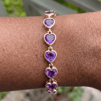 Vintage Bezel Yellow Gold Heart Cut Amethyst Sapphire Tennis Bracelet For Women
