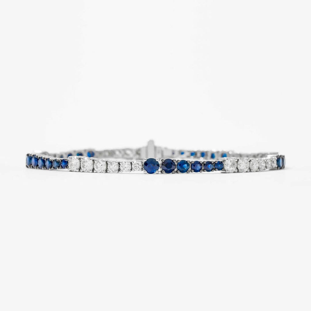 Classic Alternating Design Round Cut Blue & White Sapphire Tennis Bracelet For Women