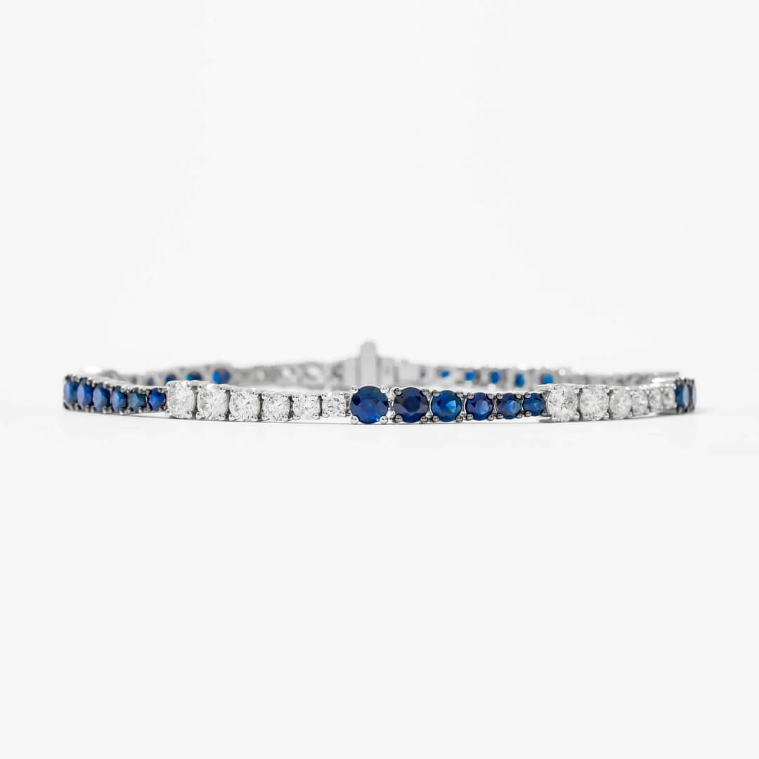 Classic Alternating Design Round Cut Blue & White Sapphire Tennis Bracelet For Women