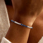 Classic Alternating Design Round Cut Blue & White Sapphire Tennis Bracelet For Women