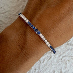 Classic Alternating Design Round Cut Blue & White Sapphire Tennis Bracelet For Women