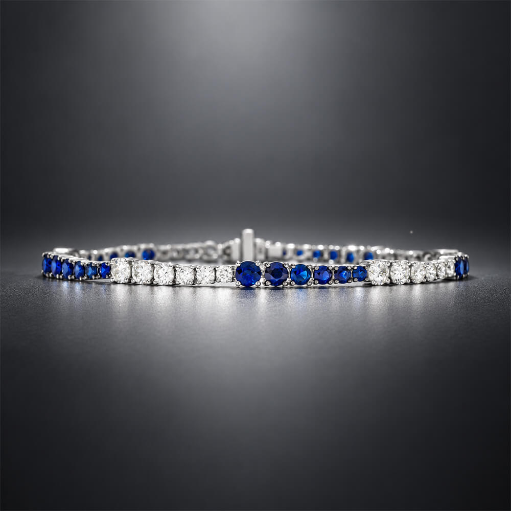 Classic Alternating Design Round Cut Blue & White Sapphire Tennis Bracelet For Women