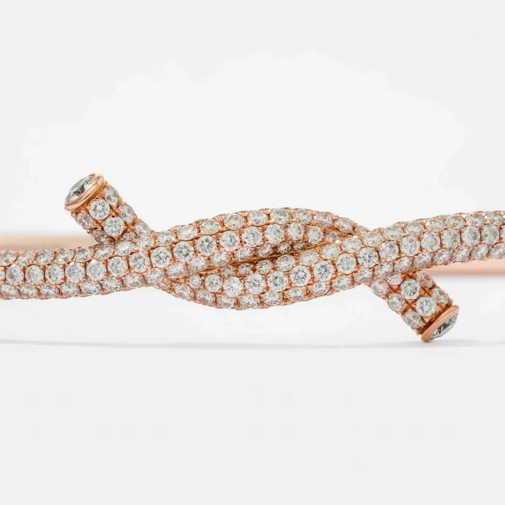 Luxury Jewelry Knot Design Pave Setting Rose Gold Round Cut White Sapphire Bangle Bracelet For Women