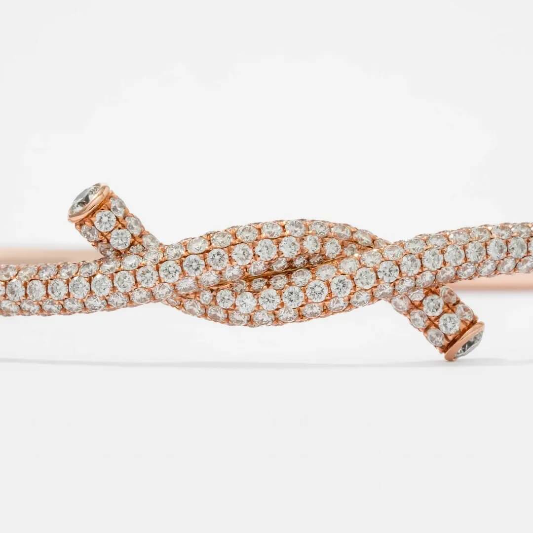 Luxury Jewelry Knot Design Pave Setting Rose Gold Round Cut White Sapphire Bangle Bracelet For Women
