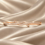 Luxury Jewelry Knot Design Pave Setting Rose Gold Round Cut White Sapphire Bangle Bracelet For Women