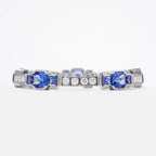 Art Deco Half Bezel Asscher Cut Blue & White Sapphire Tennis Bracelet For Women