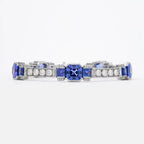 Art Deco Half Bezel Asscher Cut Blue & White Sapphire Tennis Bracelet For Women