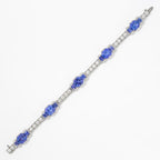 Art Deco Half Bezel Asscher Cut Blue & White Sapphire Tennis Bracelet For Women