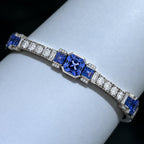 Art Deco Half Bezel Asscher Cut Blue & White Sapphire Tennis Bracelet For Women