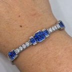 Art Deco Half Bezel Asscher Cut Blue & White Sapphire Tennis Bracelet For Women