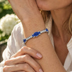 Art Deco Half Bezel Asscher Cut Blue & White Sapphire Tennis Bracelet For Women