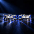 Art Deco Half Bezel Asscher Cut Blue & White Sapphire Tennis Bracelet For Women