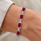 Luxury Jewelry Half Halo Emerald & Round Cut Ruby & White Sapphire Tennis Bracelet For Women