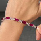 Luxury Jewelry Half Halo Emerald & Round Cut Ruby & White Sapphire Tennis Bracelet For Women