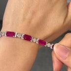 Luxury Jewelry Half Halo Emerald & Round Cut Ruby & White Sapphire Tennis Bracelet For Women