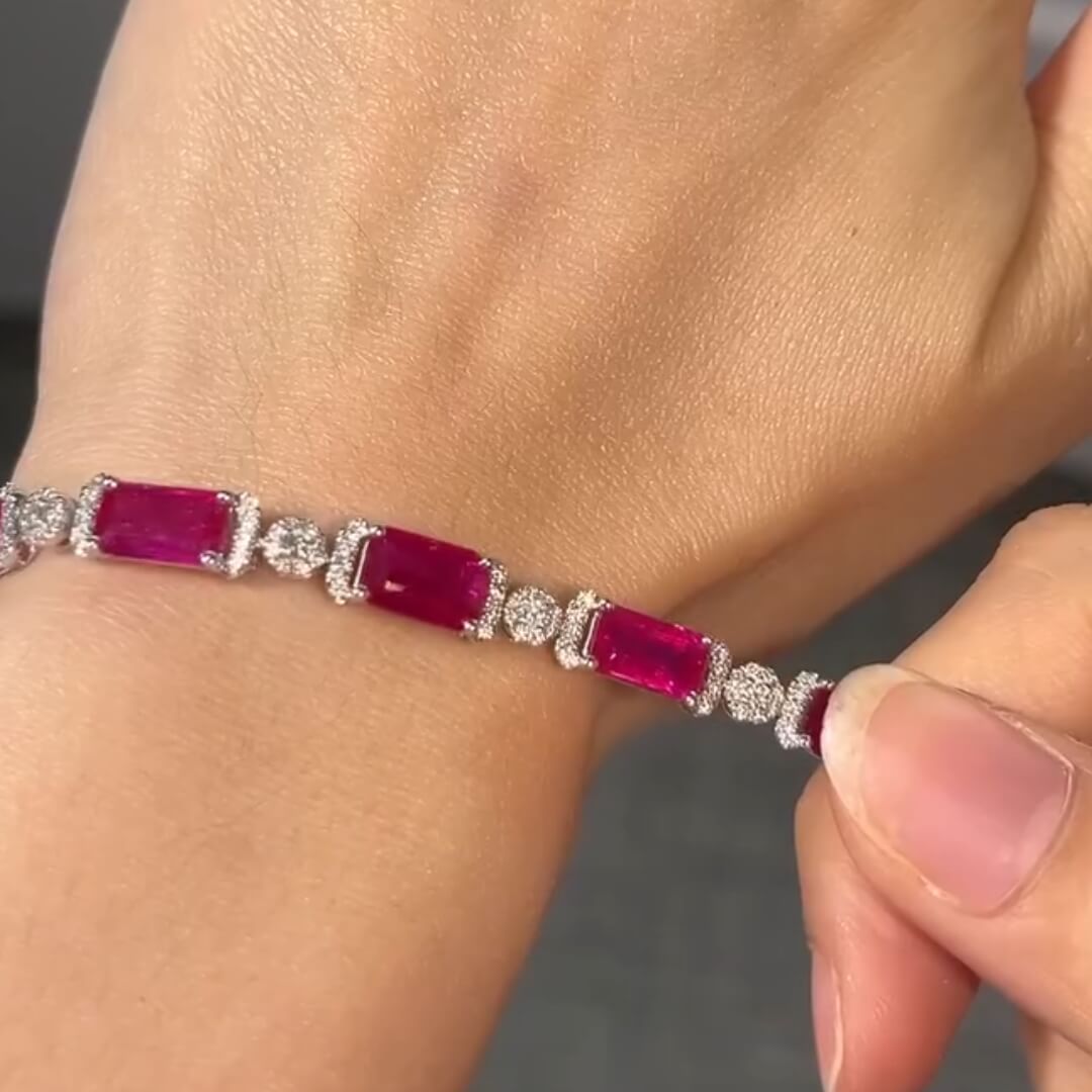 Luxury Jewelry Half Halo Emerald & Round Cut Ruby & White Sapphire Tennis Bracelet For Women