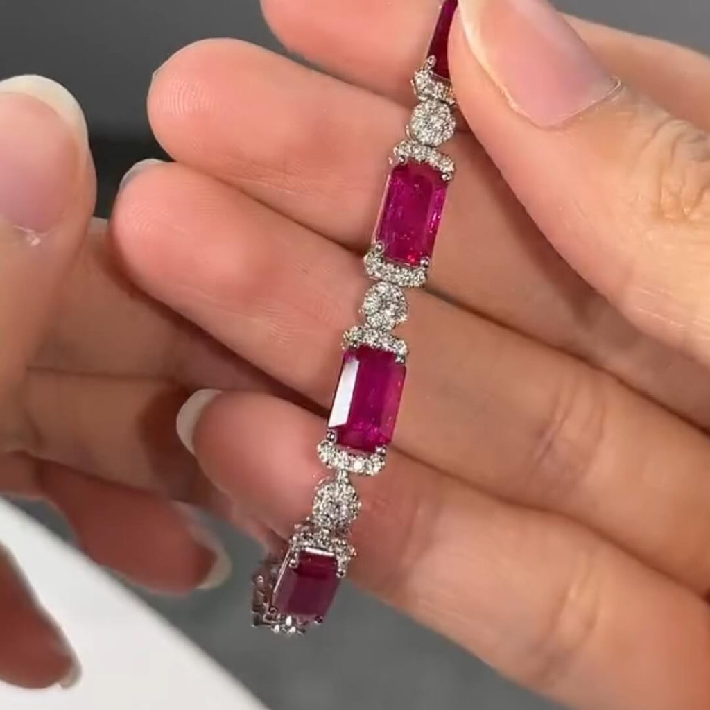 Luxury Jewelry Half Halo Emerald & Round Cut Ruby & White Sapphire Tennis Bracelet For Women