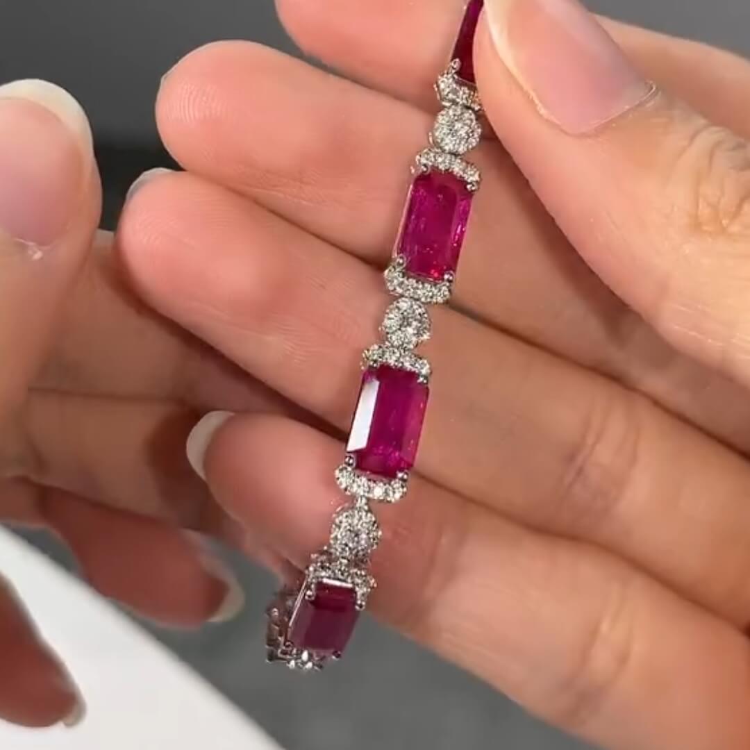 Luxury Jewelry Half Halo Emerald & Round Cut Ruby & White Sapphire Tennis Bracelet For Women