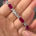 Luxury Jewelry Half Halo Emerald & Round Cut Ruby & White Sapphire Tennis Bracelet For Women