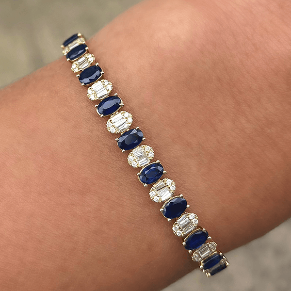 Luxury Jewelry Oval & Baguette & Round Cut Blue & White Sapphire Tennis Bracelet For Women