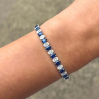 Luxury Jewelry Oval & Baguette & Round Cut Blue & White Sapphire Tennis Bracelet For Women