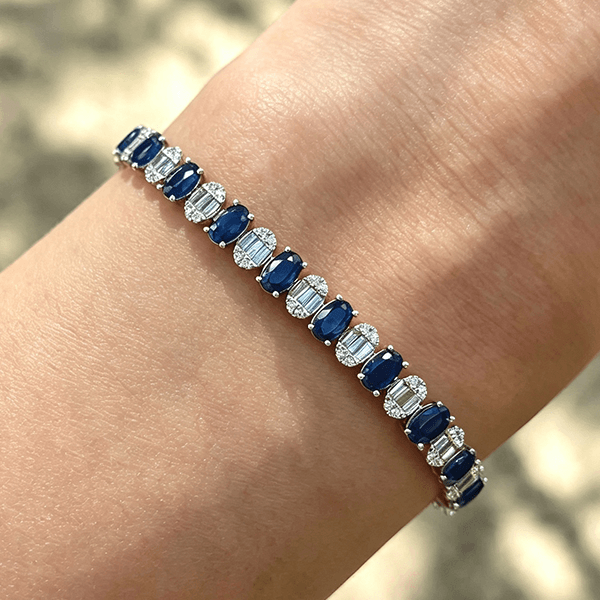 Luxury Jewelry Oval & Baguette & Round Cut Blue & White Sapphire Tennis Bracelet For Women