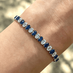 Luxury Jewelry Oval & Baguette & Round Cut Blue & White Sapphire Tennis Bracelet For Women