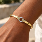 Modern Two Tone Round Cut White Sapphire Bangle Bracelet For Women
