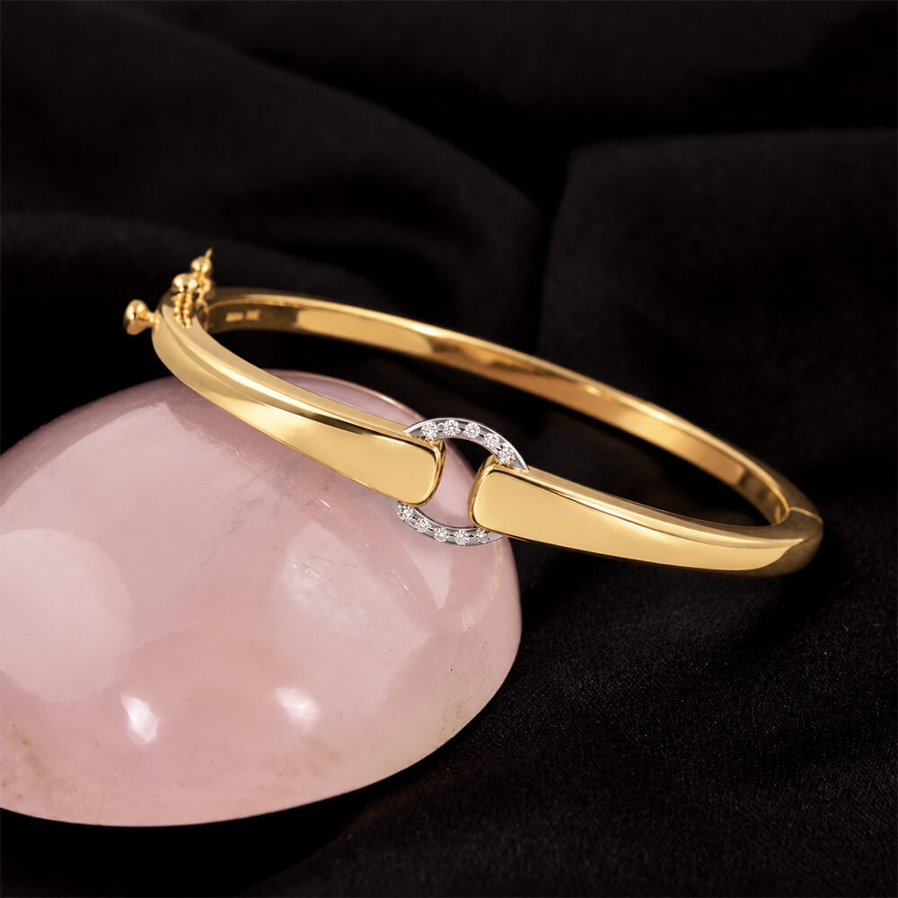 Modern Two Tone Round Cut White Sapphire Bangle Bracelet For Women