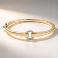 Modern Two Tone Round Cut White Sapphire Bangle Bracelet For Women