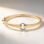 Modern Two Tone Round Cut White Sapphire Bangle Bracelet For Women