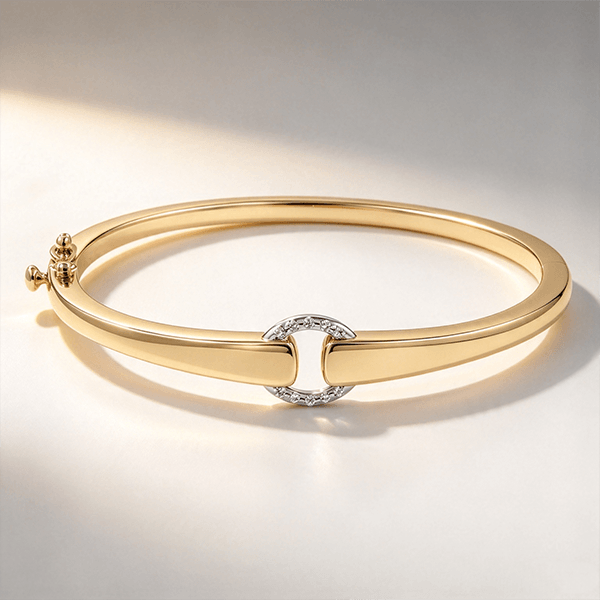 Modern Two Tone Round Cut White Sapphire Bangle Bracelet For Women