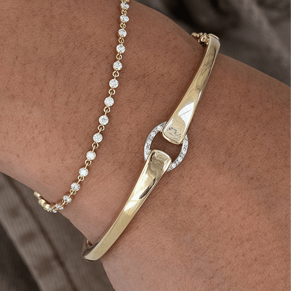 Modern Two Tone Round Cut White Sapphire Bangle Bracelet For Women
