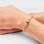 Unique Design Yellow Gold Baguette Cut Blue Sapphire Bangle Bracelet For Women