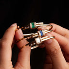 Unique Design Yellow Gold Baguette Cut Blue Sapphire Bangle Bracelet For Women