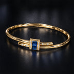 Unique Design Yellow Gold Baguette Cut Blue Sapphire Bangle Bracelet For Women