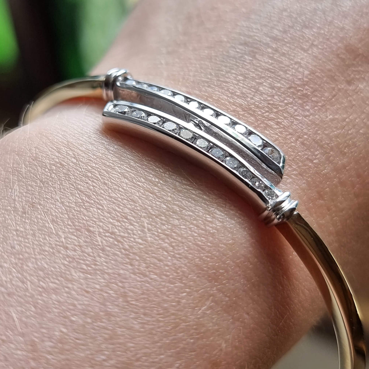 Unique Two Tone Round Cut White Sapphire Bangle Bracelet For Women