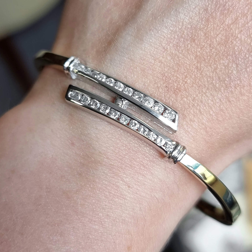 Unique Two Tone Round Cut White Sapphire Bangle Bracelet For Women