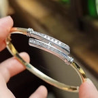 Unique Two Tone Round Cut White Sapphire Bangle Bracelet For Women