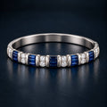 Luxury Jewelry Vintage Vertical Channel Baguette & Round Cut Blue & White Sapphire Bangle Bracelet For Women