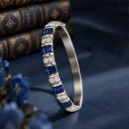 Luxury Jewelry Vintage Vertical Channel Baguette & Round Cut Blue & White Sapphire Bangle Bracelet For Women