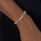 Art Deco Yellow Gold Asscher Cut Blue & White Sapphire Tennis Bracelet For Women