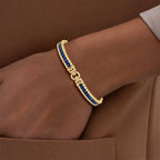 Art Deco Yellow Gold Asscher Cut Blue & White Sapphire Tennis Bracelet For Women