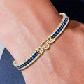 Art Deco Yellow Gold Asscher Cut Blue & White Sapphire Tennis Bracelet For Women