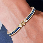 Art Deco Yellow Gold Asscher Cut Blue & White Sapphire Tennis Bracelet For Women