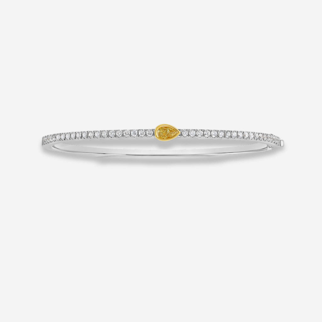 Fancy Two Tone Pear Cut Canary & White Sapphire Bangle Bracelet For Women